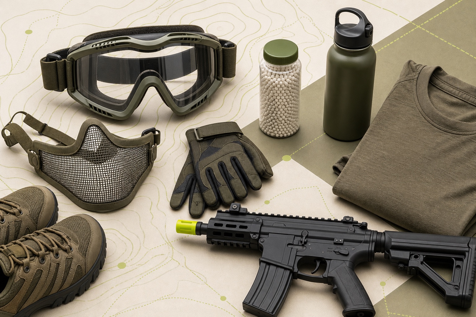 Equipo básico de protección y material para empezar a jugar al airsoft